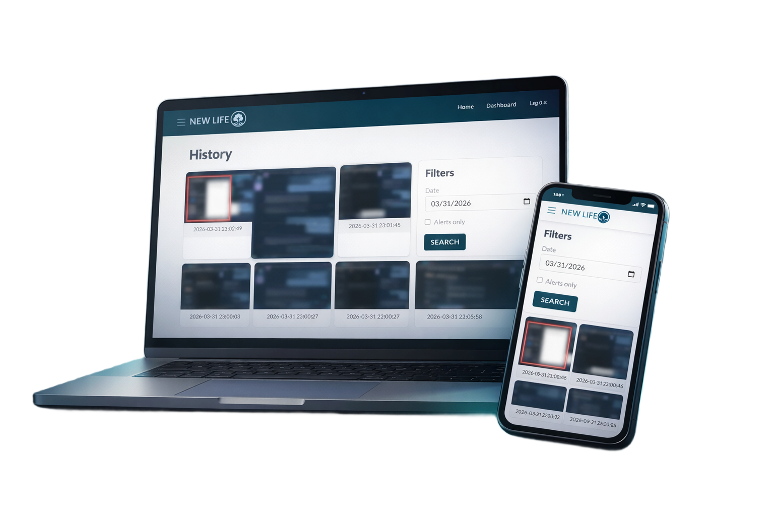 New Life dashboard on laptop and phone